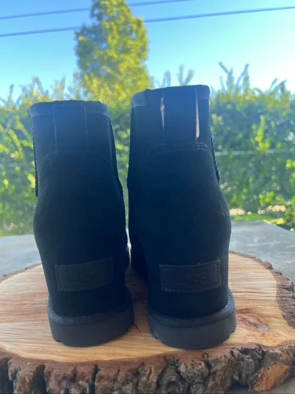 Ugg Femme Mini Wedge Suede Sherpa Bootie Black Size 9